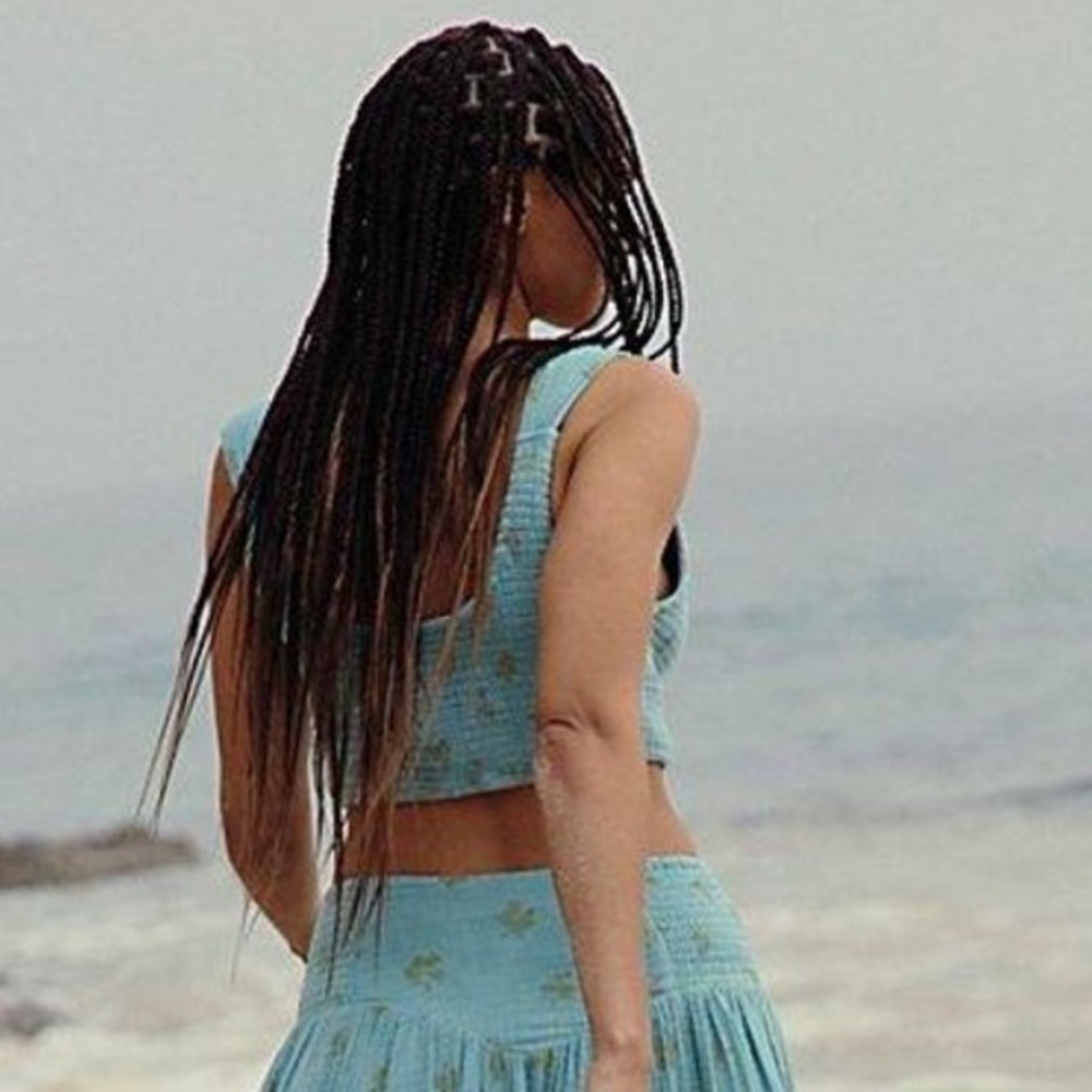 Free People Aqua Blue Cropped Button Tank Top - Picture 3 of 7